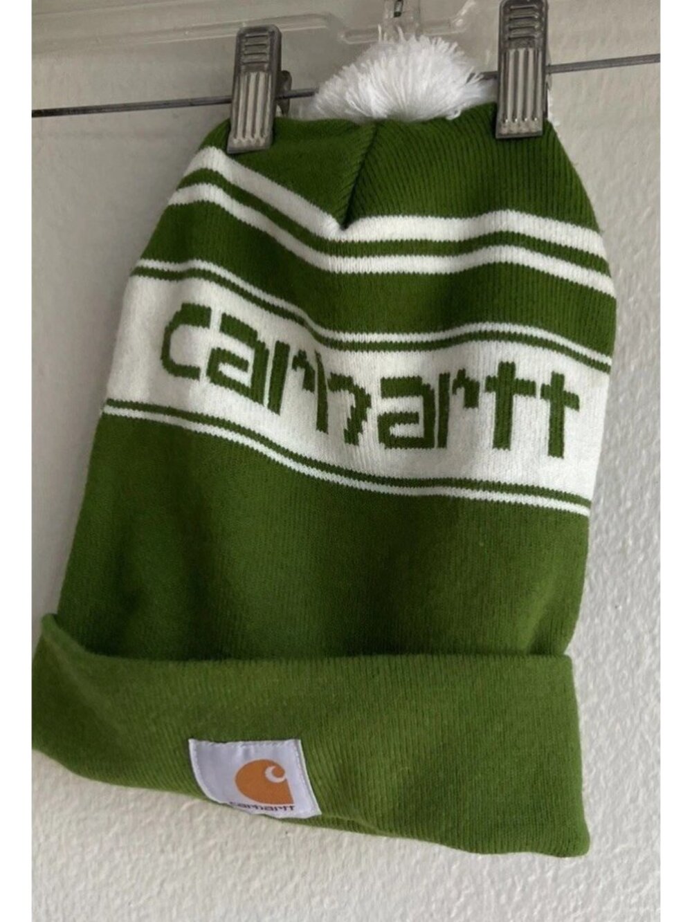 CARHARTT Pom Pom KNIT BEANIE ARBORVITAE Green WHITE ONE SIZE NWOT